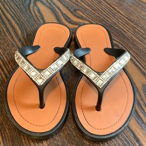Rhinestone kid flip flops.